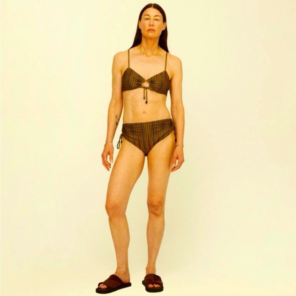 OAS Olive and Brown Striped Bikini Set